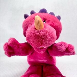 Vintage 1992 Gund Scaree-Pets Pink & Purple Dinosaur Hand Puppet Dino Cute GUND